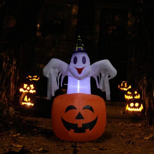  할로윈 용품OurWarm Halloween Inflatables 4.6ft Pumpkin Ghost with LED Light for Halloween Decorations Indoor/Outdoor Yard Garden Lawn Party Decoration