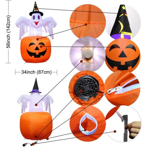  할로윈 용품OurWarm Halloween Inflatables 4.6ft Pumpkin Ghost with LED Light for Halloween Decorations Indoor/Outdoor Yard Garden Lawn Party Decoration