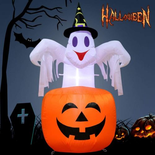  할로윈 용품OurWarm Halloween Inflatables 4.6ft Pumpkin Ghost with LED Light for Halloween Decorations Indoor/Outdoor Yard Garden Lawn Party Decoration