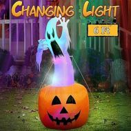 할로윈 용품OurWarm 6ft Halloween Inflatable Blow Up Ghost on Pumpkin with Color Changing LED Inflatables Halloween Outdoor Decorations