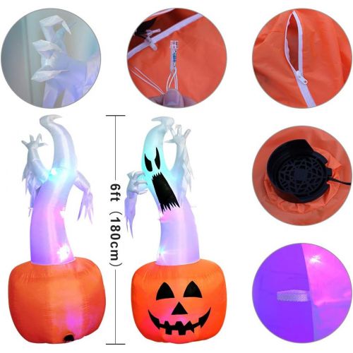  할로윈 용품OurWarm 6ft Halloween Inflatable Blow Up Ghost on Pumpkin with Color Changing LED Inflatables Halloween Outdoor Decorations