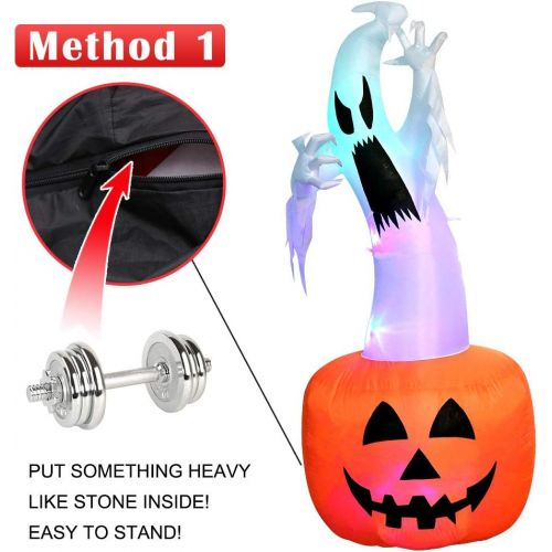  할로윈 용품OurWarm 6ft Halloween Inflatable Blow Up Ghost on Pumpkin with Color Changing LED Inflatables Halloween Outdoor Decorations