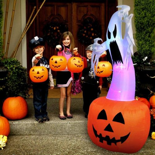  할로윈 용품OurWarm 6ft Halloween Inflatable Blow Up Ghost on Pumpkin with Color Changing LED Inflatables Halloween Outdoor Decorations