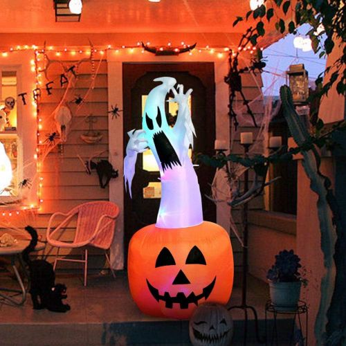  할로윈 용품OurWarm 6ft Halloween Inflatable Blow Up Ghost on Pumpkin with Color Changing LED Inflatables Halloween Outdoor Decorations