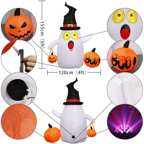  할로윈 용품OurWarm 5FT Halloween Inflatables Ghost with LED Rotating Lights for Indoor Outdoor Halloween Garden Lawn Party Decorations, Halloween Blow Up Yard Decorations