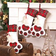 OurWarm Pet Dog Christmas Stocking, Red Hanging Christmas Stockings with Large Dog Paw for Christmas Fireplace Decorations, 18 x 11 Inch