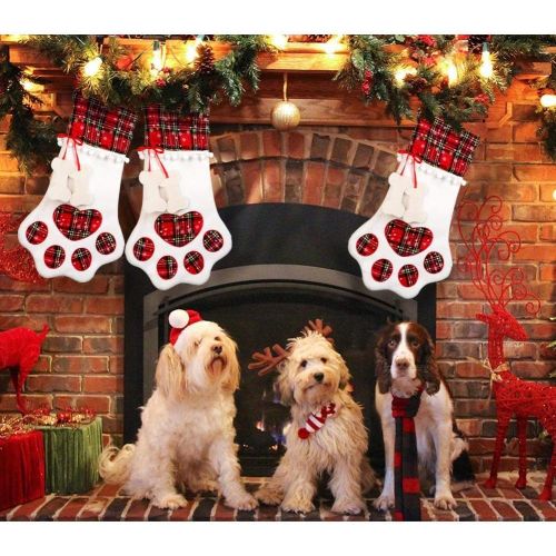  OurWarm Pet Dog Christmas Stocking, Red Hanging Christmas Stockings with Large Dog Paw for Christmas Fireplace Decorations, 18 x 11 Inch