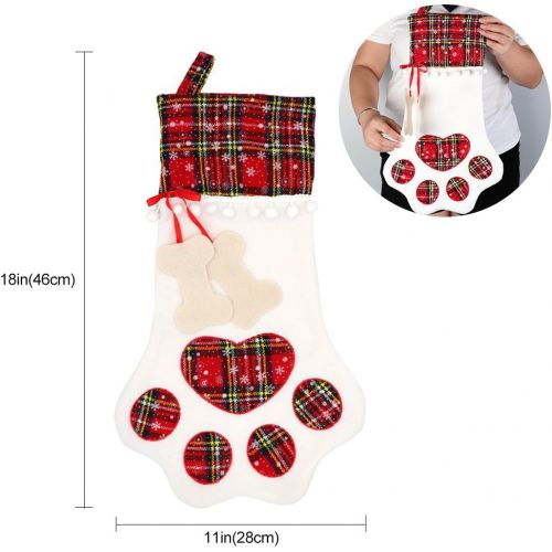  OurWarm Pet Dog Christmas Stocking, Hanging Christmas Stockings with Large Red Buffalo Plaid Dog Paw for Christmas Fireplace Tree Decorations, 18 x 11 Inch