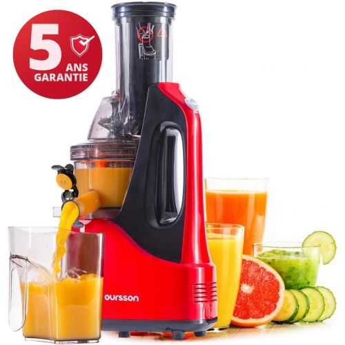  Oursson Entsafter fuer Obst und Gemuese mit Schneckenpresse, 5 Jahre Garantie, Kaltpress-Technologie, 1 Liter, 240 Watt, Rot, JM7002/RD