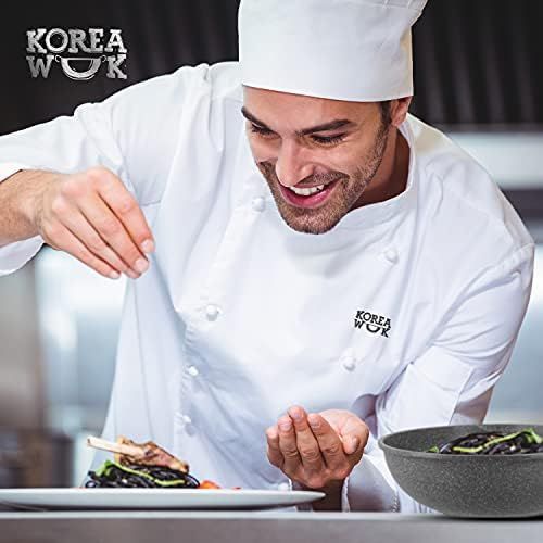  Oursson Korea Stone Wok Pfanne, 5 Jahre Garantie, Granit, Antihaft, 28 cm | Geeignet fuer alle Kochherde: Gas, Elektro und Induktion, KWW2821MS