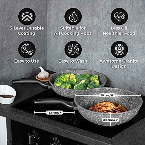  Oursson Korea Stone Wok Pfanne, 5 Jahre Garantie, Granit, Antihaft, 28 cm | Geeignet fuer alle Kochherde: Gas, Elektro und Induktion, KWW2821MS