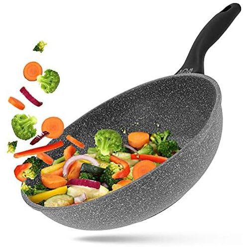  Oursson Korea Stone Wok Pfanne, 5 Jahre Garantie, Granit, Antihaft, 28 cm | Geeignet fuer alle Kochherde: Gas, Elektro und Induktion, KWW2821MS