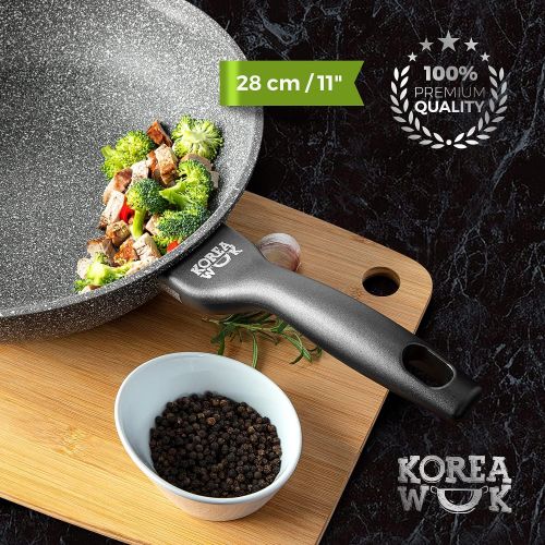  Oursson Korea Stone Wok Pfanne, 5 Jahre Garantie, Granit, Antihaft, 28 cm | Geeignet fuer alle Kochherde: Gas, Elektro und Induktion, KWW2821MS