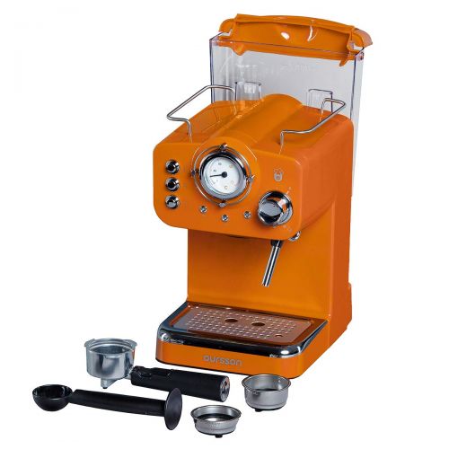  Oursson Espressomaschine fuer Pulver & Pads, 3 Jahre Garantie, Espresso, Cappuccino, Latte, Mokka, 15 bar, Rot, 1,5 Liter, Orange, EM1500/OR