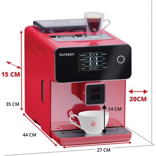  Oursson Kaffeevollautomat, Super automatisch, Keramik-mahlwerk, Farb-Touchscreen, Personalisierte Getranke, Doppeltassenbezug, 19 bar, Rot, AM6250/RD