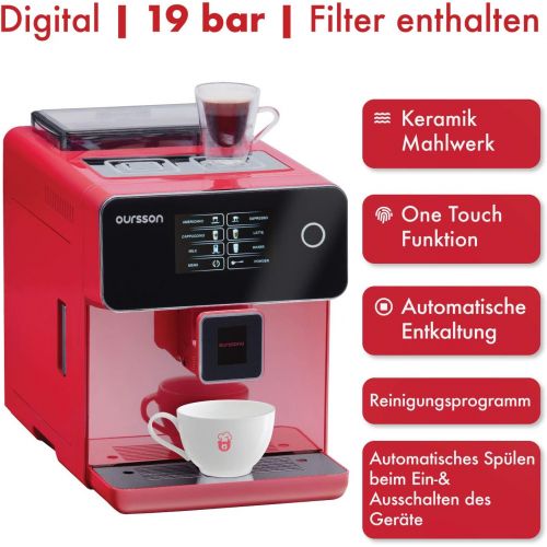  Oursson Kaffeevollautomat, Super automatisch, Keramik-mahlwerk, Farb-Touchscreen, Personalisierte Getranke, Doppeltassenbezug, 19 bar, Rot, AM6250/RD