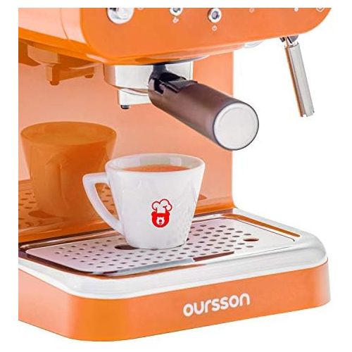  Oursson Kaffeemaschine, 3 Jahre Garantie, 15 Bar Espressomaschine, Espresso-Siebtragermaschine, Milchaufschaumer fuer Cappuccino und Latte, 1.5L Tank, EM1500/OR (Orange)