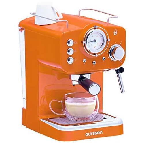  Oursson Kaffeemaschine, 3 Jahre Garantie, 15 Bar Espressomaschine, Espresso-Siebtragermaschine, Milchaufschaumer fuer Cappuccino und Latte, 1.5L Tank, EM1500/OR (Orange)