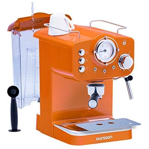  Oursson Kaffeemaschine, 3 Jahre Garantie, 15 Bar Espressomaschine, Espresso-Siebtragermaschine, Milchaufschaumer fuer Cappuccino und Latte, 1.5L Tank, EM1500/OR (Orange)