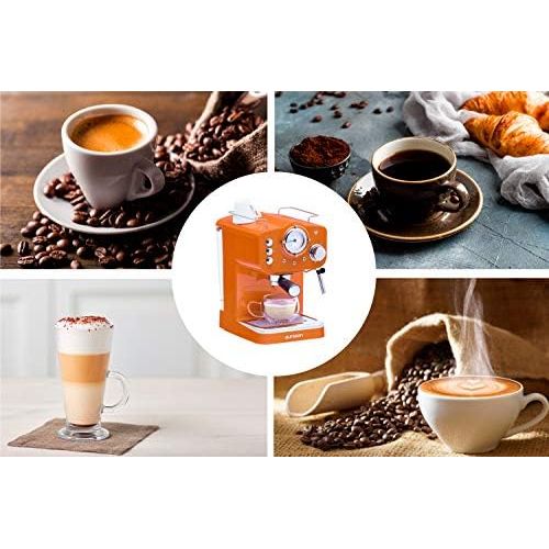  Oursson Kaffeemaschine, 3 Jahre Garantie, 15 Bar Espressomaschine, Espresso-Siebtragermaschine, Milchaufschaumer fuer Cappuccino und Latte, 1.5L Tank, EM1500/OR (Orange)