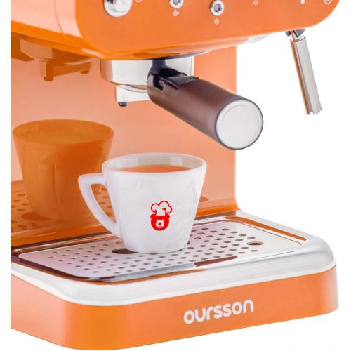  Oursson Kaffeemaschine, 3 Jahre Garantie, 15 Bar Espressomaschine, Espresso-Siebtragermaschine, Milchaufschaumer fuer Cappuccino und Latte, 1.5L Tank, EM1500/OR (Orange)