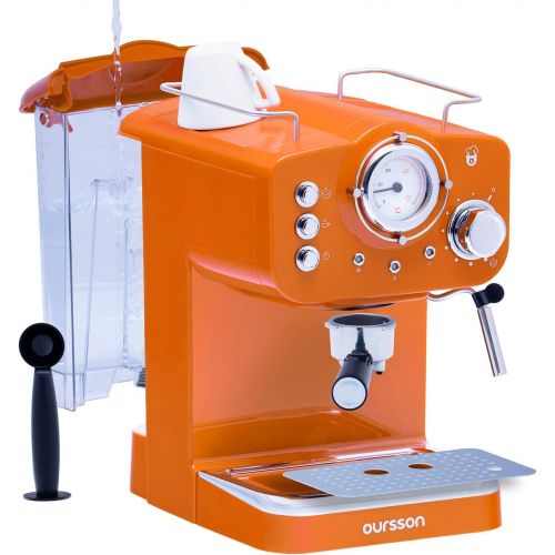  Oursson Kaffeemaschine, 3 Jahre Garantie, 15 Bar Espressomaschine, Espresso-Siebtragermaschine, Milchaufschaumer fuer Cappuccino und Latte, 1.5L Tank, EM1500/OR (Orange)