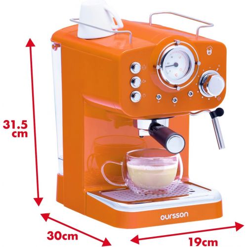  Oursson Kaffeemaschine, 3 Jahre Garantie, 15 Bar Espressomaschine, Espresso-Siebtragermaschine, Milchaufschaumer fuer Cappuccino und Latte, 1.5L Tank, EM1500/OR (Orange)