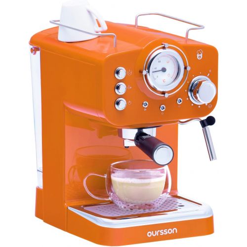  Oursson Kaffeemaschine, 3 Jahre Garantie, 15 Bar Espressomaschine, Espresso-Siebtragermaschine, Milchaufschaumer fuer Cappuccino und Latte, 1.5L Tank, EM1500/OR (Orange)