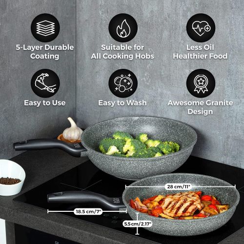  Oursson Nonstick Frying Pan Induction - Flat Bottom, Cast Aluminum Stir Fry Pan with Non-Scratch Coating for Cooking, Sautee - Ideal for Gas, Electric, Induction & Ceramic Stoves (11 inch