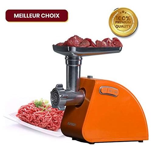  [아마존베스트]Oursson 4-in-1 Electric Meat Mincer, Cube, Tomato Juice and Sausage Attachment, Chopping Function, 4 Blades, Stainless Steel Knife, CE Certified, 1500W (Orange)