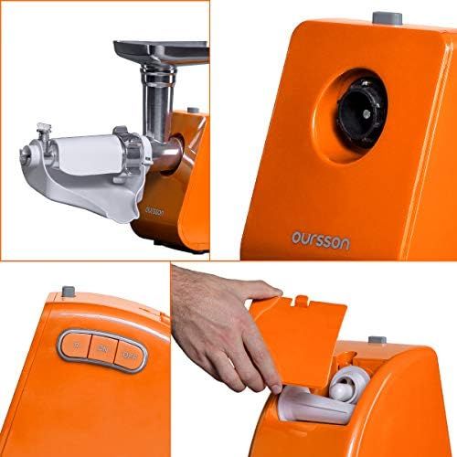  [아마존베스트]Oursson 4-in-1 Electric Meat Mincer, Cube, Tomato Juice and Sausage Attachment, Chopping Function, 4 Blades, Stainless Steel Knife, CE Certified, 1500W (Orange)