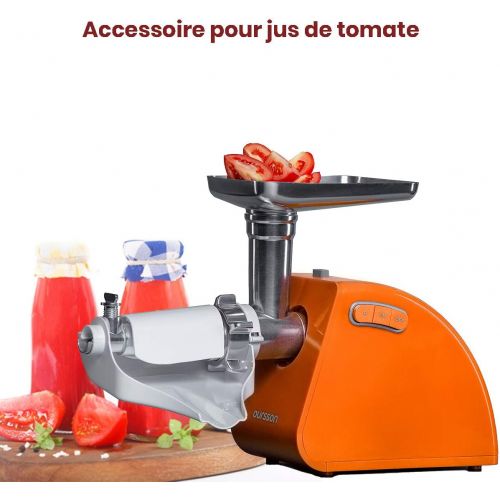  [아마존베스트]Oursson 4-in-1 Electric Meat Mincer, Cube, Tomato Juice and Sausage Attachment, Chopping Function, 4 Blades, Stainless Steel Knife, CE Certified, 1500W (Orange)