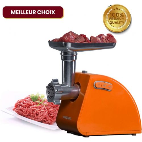  [아마존베스트]Oursson 4-in-1 Electric Meat Mincer, Cube, Tomato Juice and Sausage Attachment, Chopping Function, 4 Blades, Stainless Steel Knife, CE Certified, 1500W (Orange)