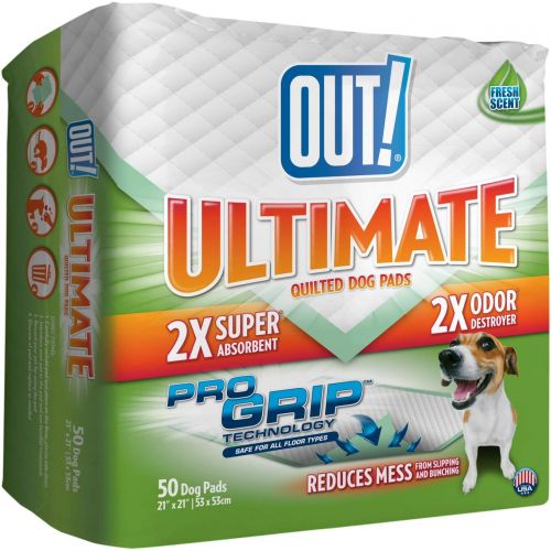  Out! OUT! Ultimate Training Pads for Dogs, Quilted Pro-Grip, Fresh Scent, 21x21 Inch, 50 Count, 4 Pack