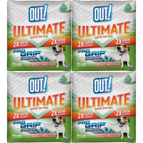  Out! OUT! Ultimate Training Pads for Dogs, Quilted Pro-Grip, Fresh Scent, 21x21 Inch, 50 Count, 4 Pack