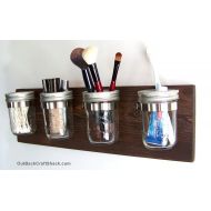 /OutBackCraftShack Bathroom Organizer; Bathroom Caddy; 4 Jars; Kona Stain; Makeup Holder; Mason Jar Decor; Toothbrush Holder; 18 long; Other colors available!