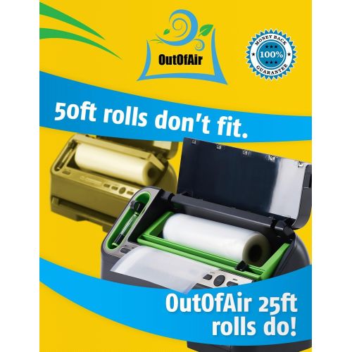  8 x 25 Rolls (Fits Inside Machine) - Pack of 2 (50 feet total) - OutOfAir Vacuum Sealer Rolls. Works with FoodSaver Vacuum Sealers. 33% Thicker, BPA Free, Sous Vide, Commercial Gra