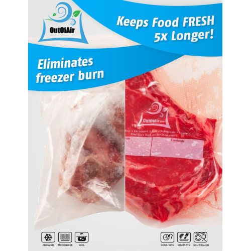  11 x 25 Rolls (Fits Inside Machine) BULK 8 Pack (200 ft total) OutOfAir Vacuum Sealer Rolls Works With FoodSaver & Other Machines, 33% Thicker BPA Free Sous Vide Commercial Grade B