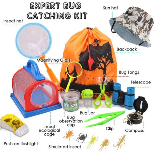  [아마존 핫딜] [아마존핫딜]ESSENSON Outdoor Explorer Kit & Bug Catcher Kit with Binoculars, Flashlight, Compass, Magnifying Glass, Critter Case and Butterfly Net Great Toys Kids Gift for Boys & Girls Age 3-12 Year Ol