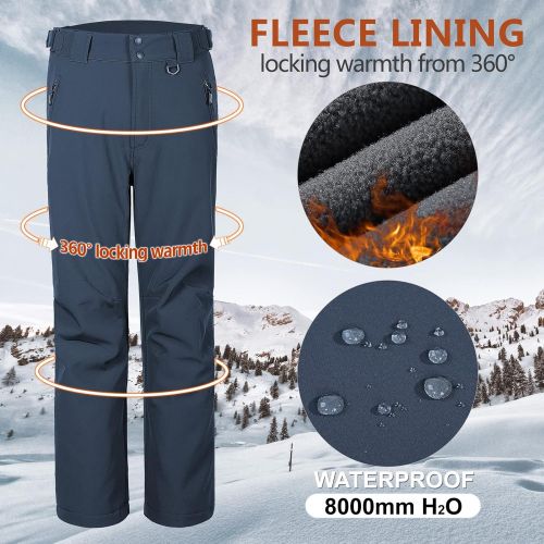  Outdoor Ventures Mens Lite Waterproof Windproof Fleece Lined Warm Hiking Ski Snow Pants Expandable-Waist