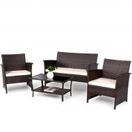 Outdoor COSTWAY VD-57026HW 4 PCS Wicker Furniture Set, Brown