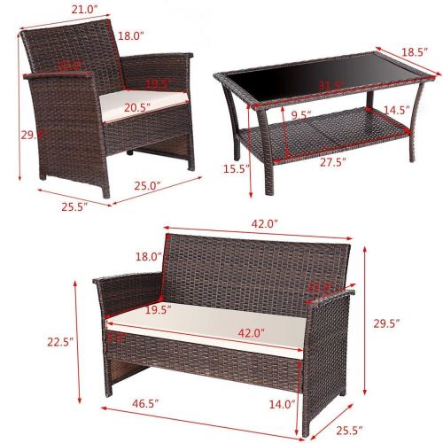  Outdoor COSTWAY VD-57026HW 4 PCS Wicker Furniture Set, Brown