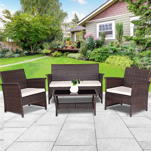  Outdoor COSTWAY VD-57026HW 4 PCS Wicker Furniture Set, Brown