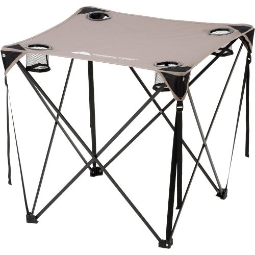  Outdoor Ozark Trail Quad Folding Camp Chair in Gray Bundle with Ozark Trail Quad Folding Table with Cup Holders in Gra