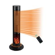 Outdoor basic Electric Tower Space Heater 12h Timer Shaking Angle Tip-Over and Overheat Protection with Remote Control and Simulated Flame size 11.8*11.8*21.2