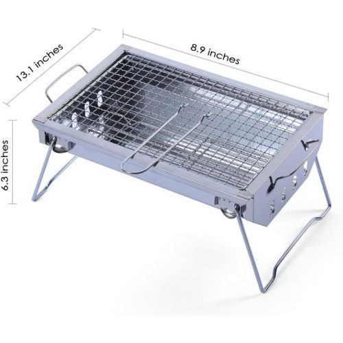  OutdoorCrazyShopping 33.2 x 22.5cm Outdoor Camping Survival Kit Portable Folding BBQ Charcoal Stainless Steel Stove Cooker Smoker