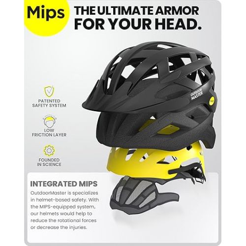  OutdoorMaster Gem Recreational MIPS Cycling Helmet - Two Removable Liners & Ventilation in Multi-Environment - Bike Helmet in Mountain, Motorway for Youth & Adult