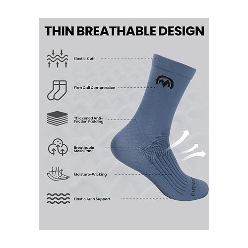  OutdoorMaster 4 Pack Cycling Socks, Compression Cushioned Bike Socks, Athletic Tall Crew Hiking Running for Men & Women