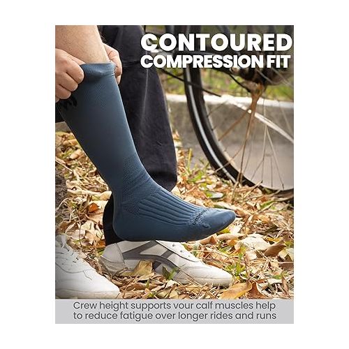  OutdoorMaster 4 Pack Cycling Socks, Compression Cushioned Bike Socks, Athletic Tall Crew Hiking Running for Men & Women