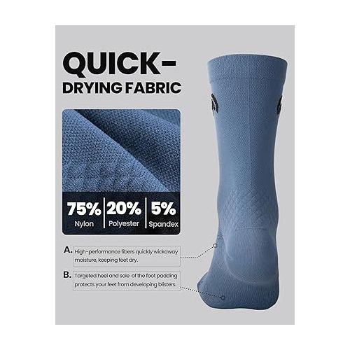  OutdoorMaster 4 Pack Cycling Socks, Compression Cushioned Bike Socks, Athletic Tall Crew Hiking Running for Men & Women